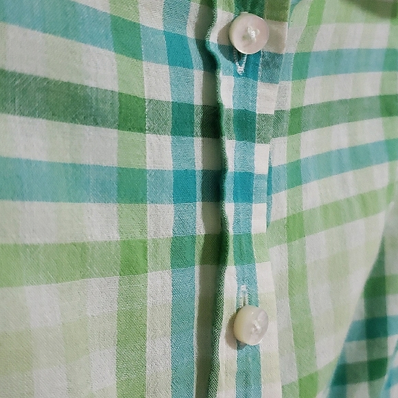 J. McLaughlin Spring plaid lightweight cotton button down shirt size 4 - Picture 2 of 4